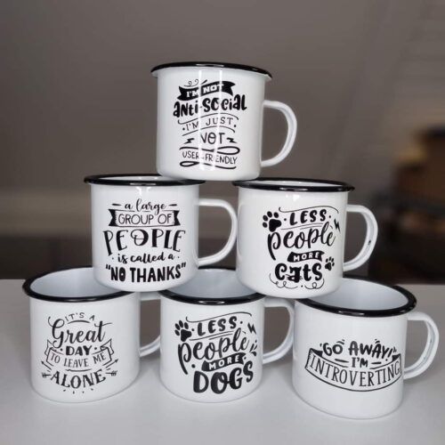 Emaljmugg - flera designalternativ