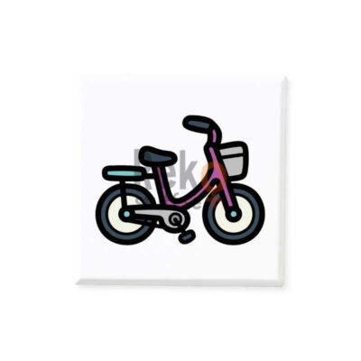 Magnetiskt bildstöd med motiv av en lila barncykel med turkosa detaljer.