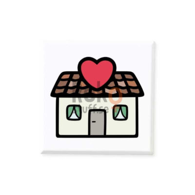 Magnetiskt bildstöd med motiv av ett hus med ett hjärta.